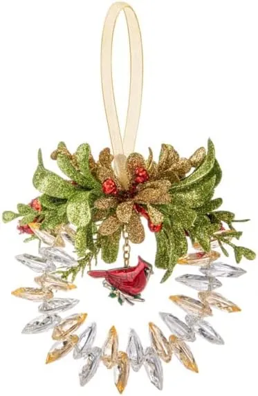 4" Crystal Cardinal Wreath Ornament