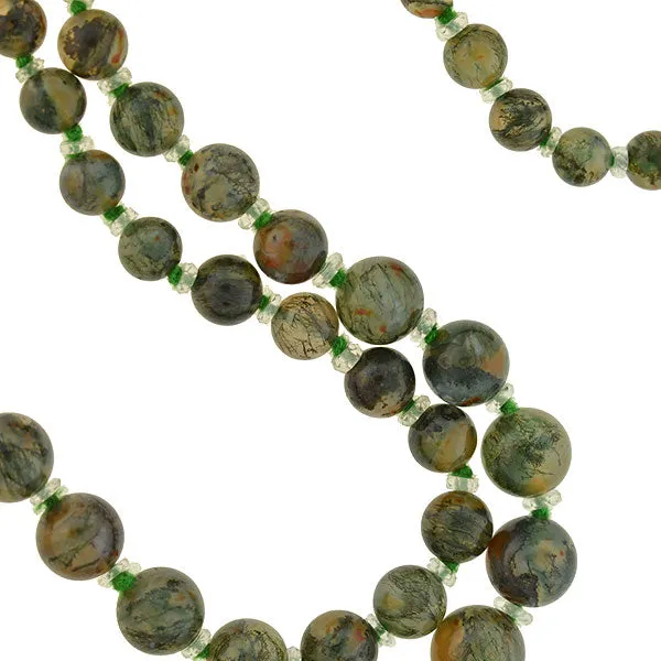 Art Deco Moss Agate & Rock Crystal Beaded Necklace