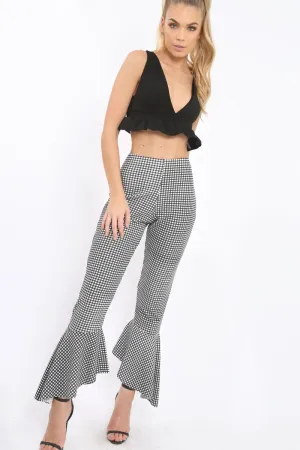 Black Gingham Frill Hem Trousers - Payton