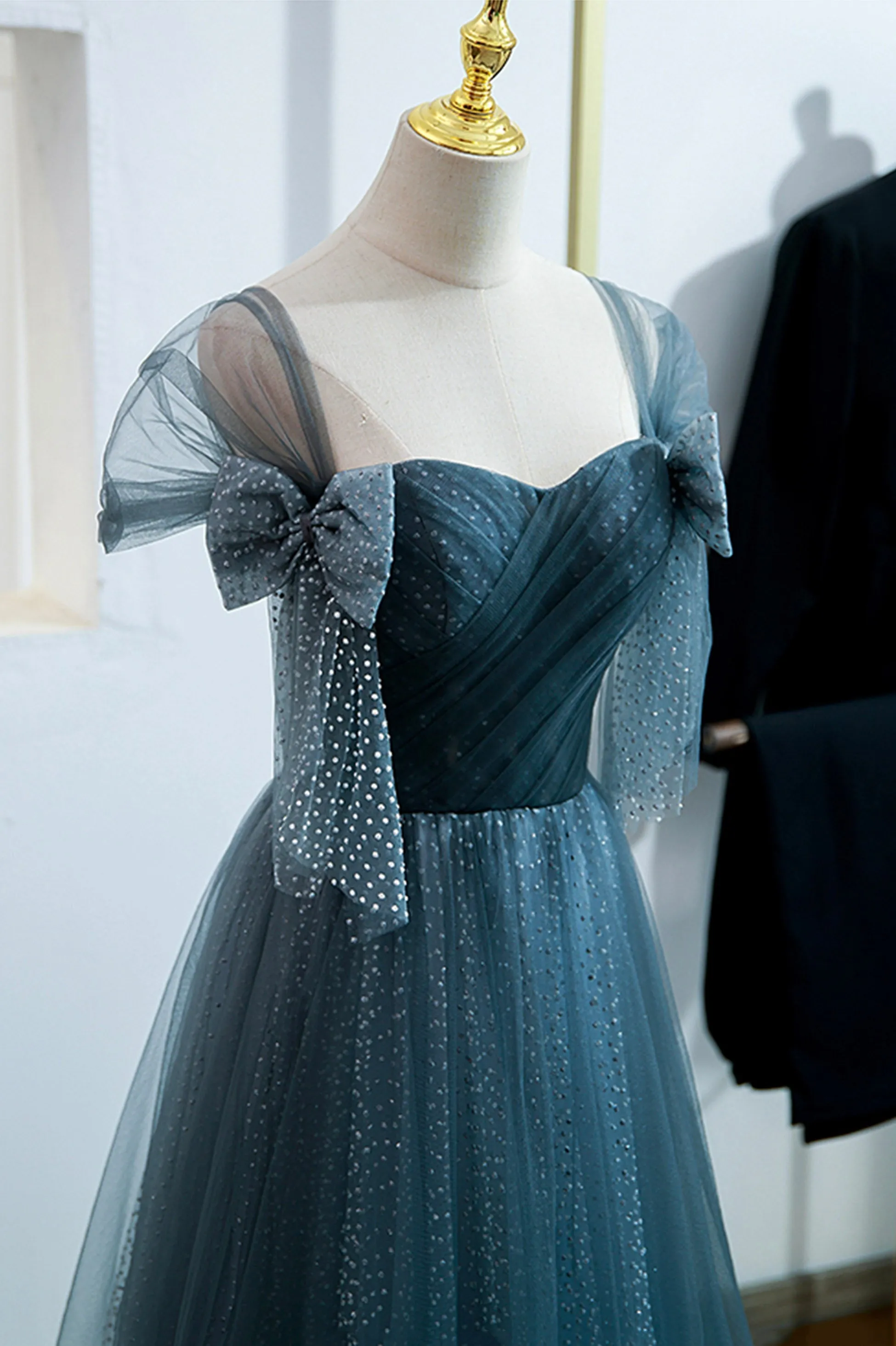 Blue Tulle Long A-Line Prom Dress Lovely Blue Evening Party Dress