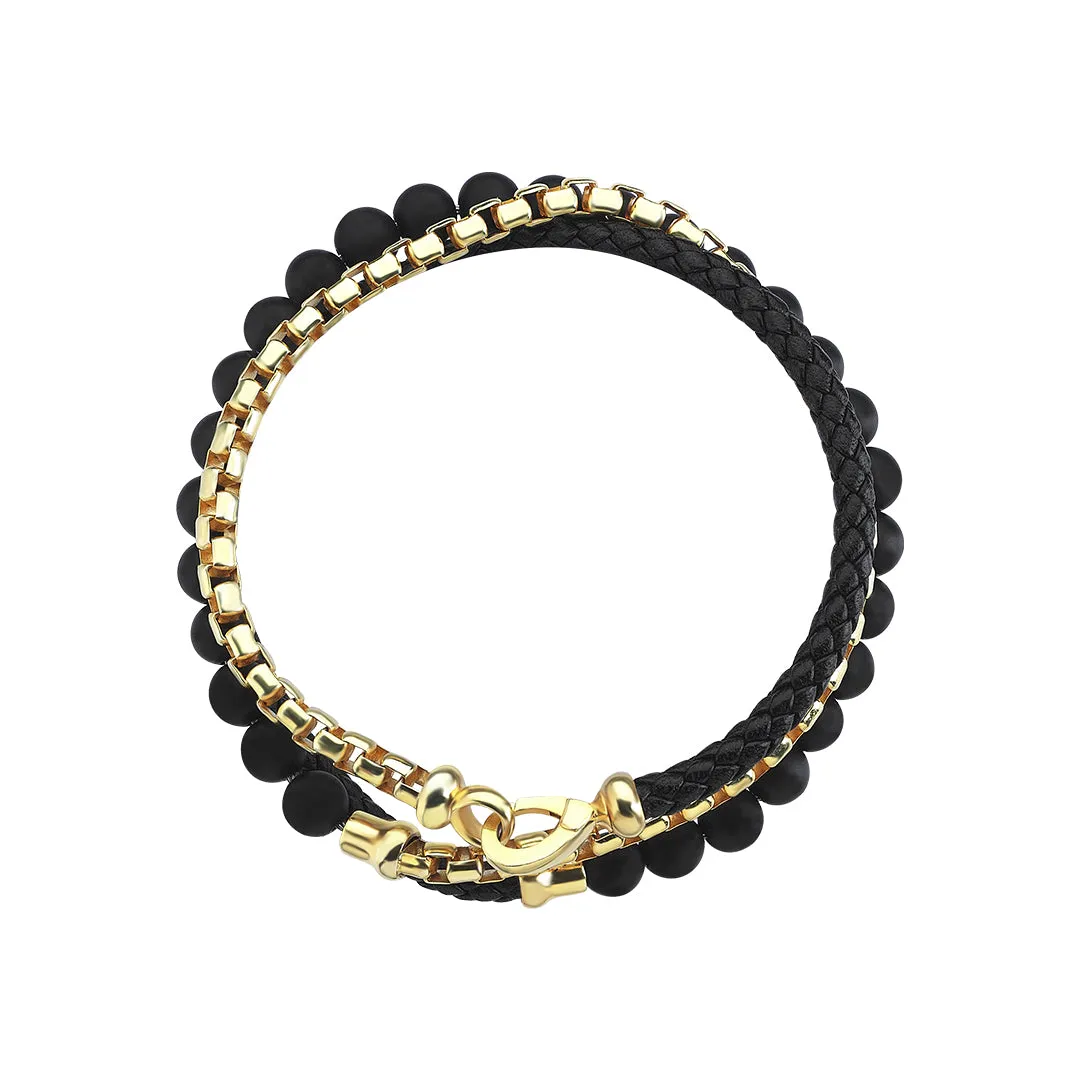 Box Chain Leather & Beaded Wrap Bracelet in Gold