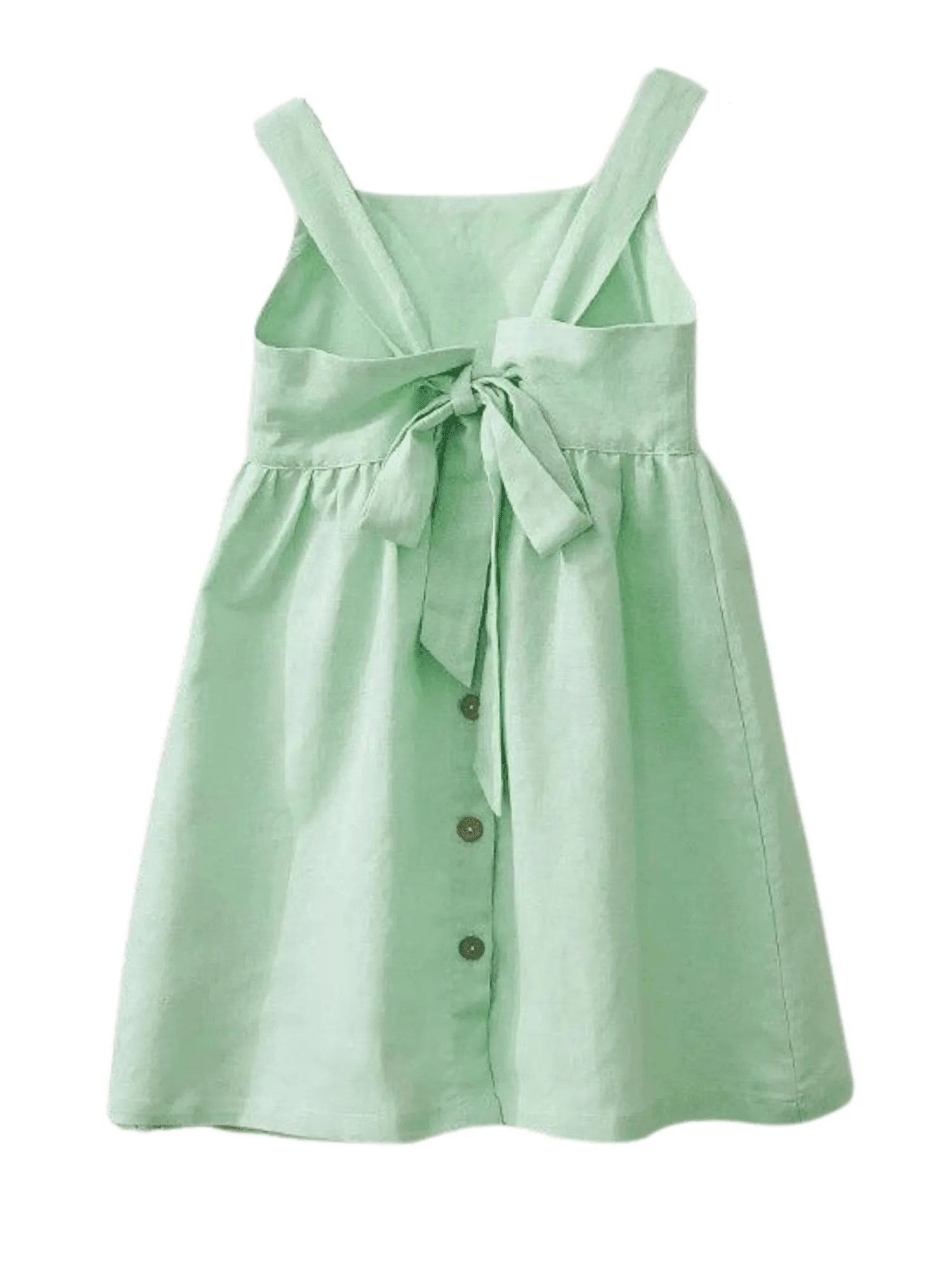 Cotton And Linen Girl's Sleeveless Suspender Dress With Adjustable Shoulder Straps