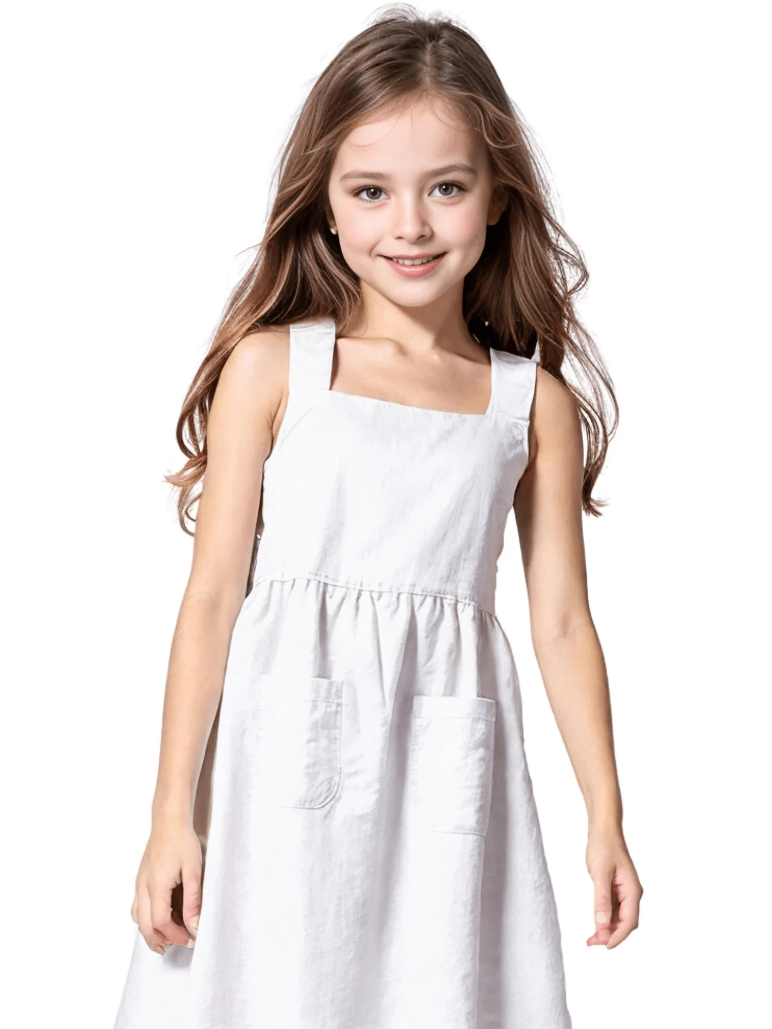 Cotton And Linen Girl's Sleeveless Suspender Dress With Adjustable Shoulder Straps