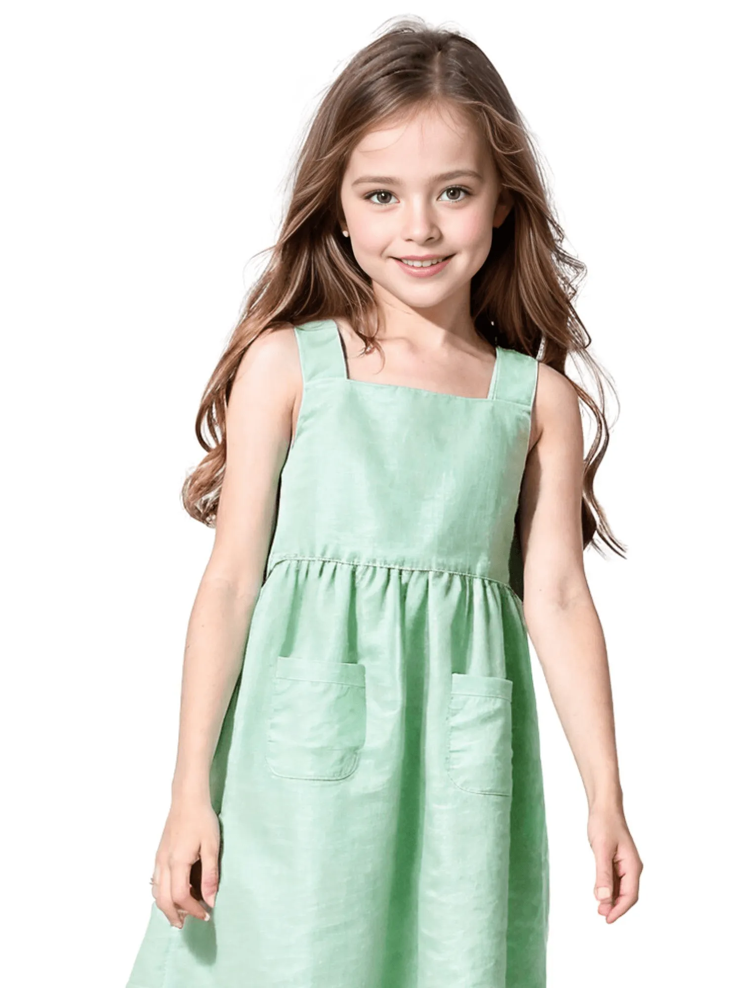 Cotton And Linen Girl's Sleeveless Suspender Dress With Adjustable Shoulder Straps