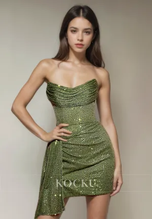 Couture & Ornate Sparkly Off-Shoulder Sleeveless Sequined Party Homecoming Dress