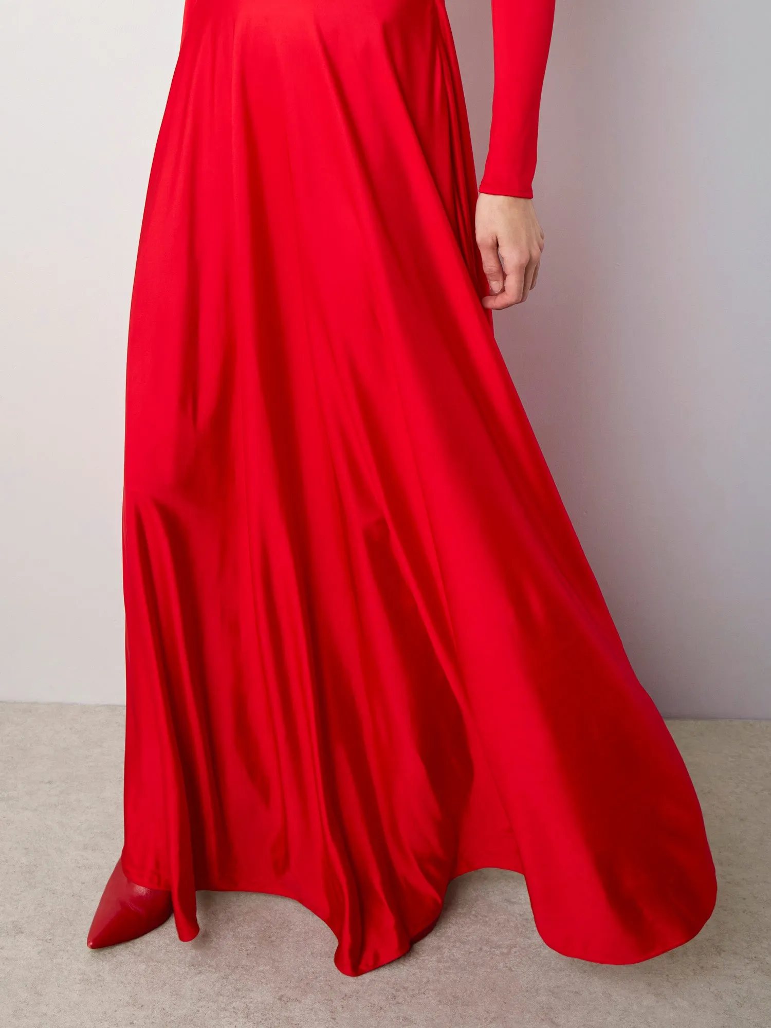 Draped Long Sleeved Jersey Dress in Red