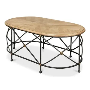 Drum & Fife Oval Coffee Table Parquet Top Reclaimed Iron