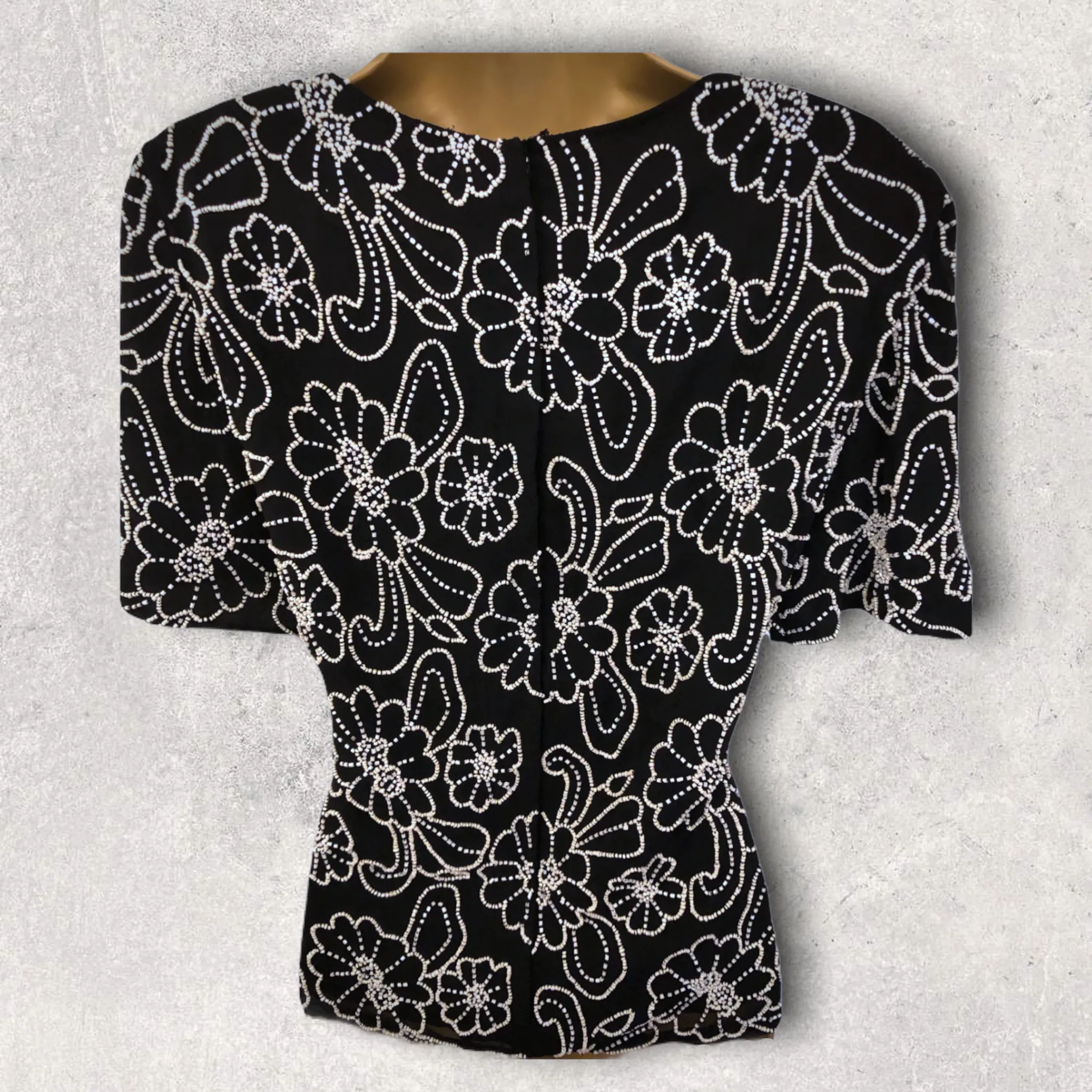 Gina Bacconi Vintage 80's Silk Beaded Black Evening Top UK 12 US 8 EU 40