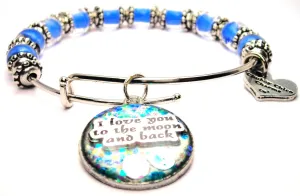 Glitter Resin I Love You To The Moon And Back 9mm Glass Beaded Single Bracelet