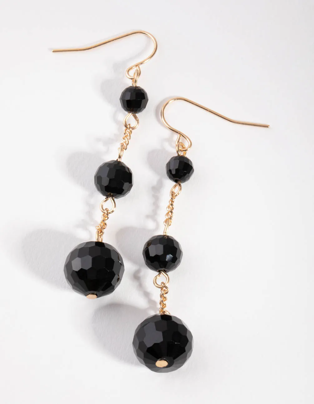 Gold Three Bead Drop Earrings