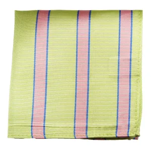 Green and Pink Striped Silk Pocket Square