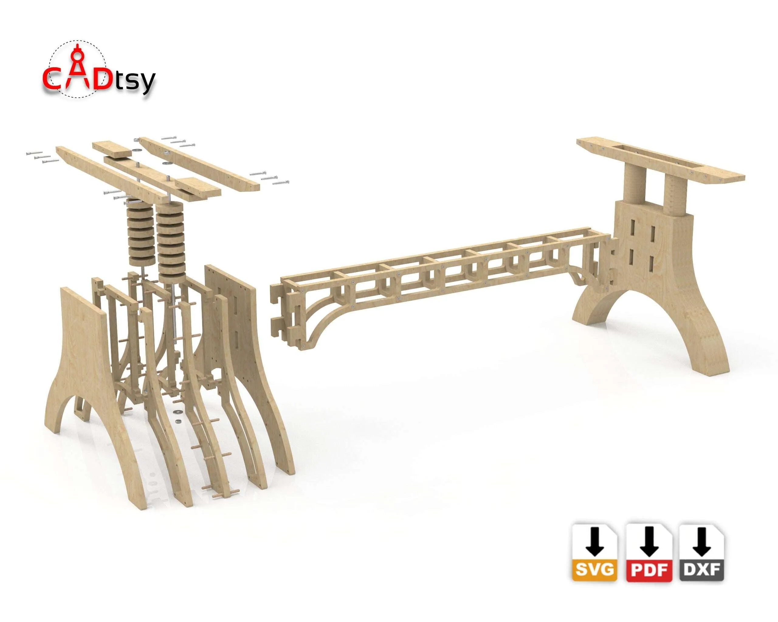 Industrial Table Base Leg DXF/SVG - CNC Router Cutting Files, 710 mm/28" Height