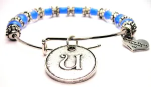 Initial U Circle 9mm Glass Beaded Single Bracelet