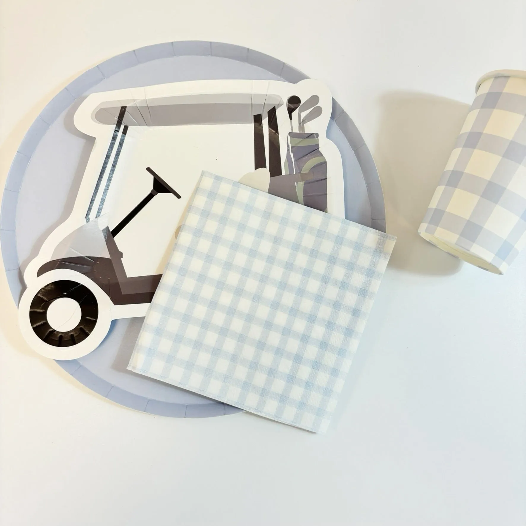 Light Blue Plaid Party Cocktail Napkins x 24