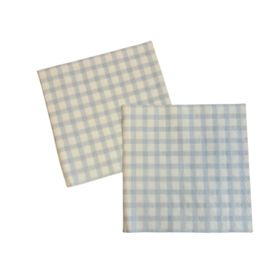 Light Blue Plaid Party Cocktail Napkins x 24