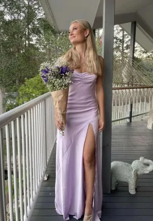 Lilac Sheath Spaghetti Straps Maxi Prom Dresses Wed Party Dress