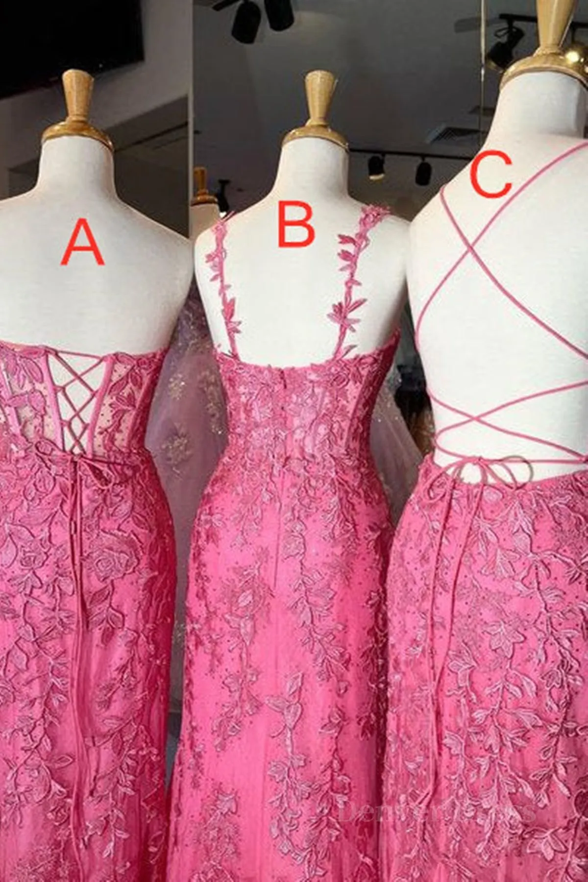 Mermaid Hot Pink Lace Long Prom Dress Long Hot Pink Formal Graduation Evening Dress