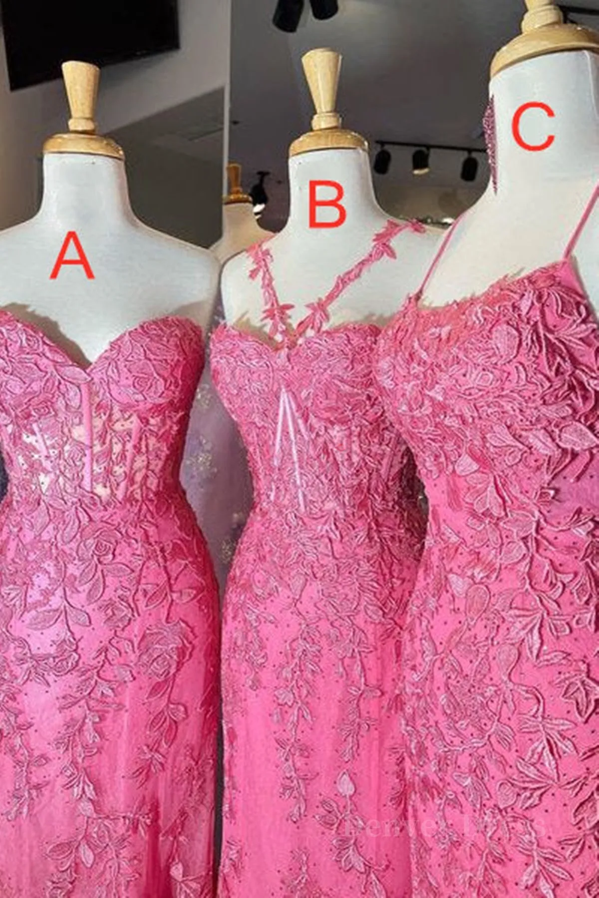 Mermaid Hot Pink Lace Long Prom Dress Long Hot Pink Formal Graduation Evening Dress