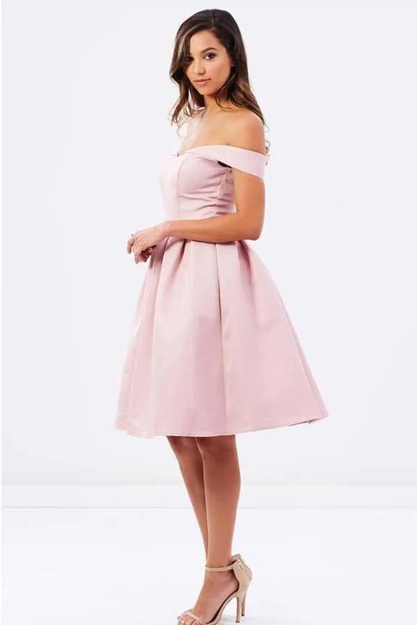 Natural Off-the-shoulder Pleated A-line Sleeveless Homecoming Dresses PD136