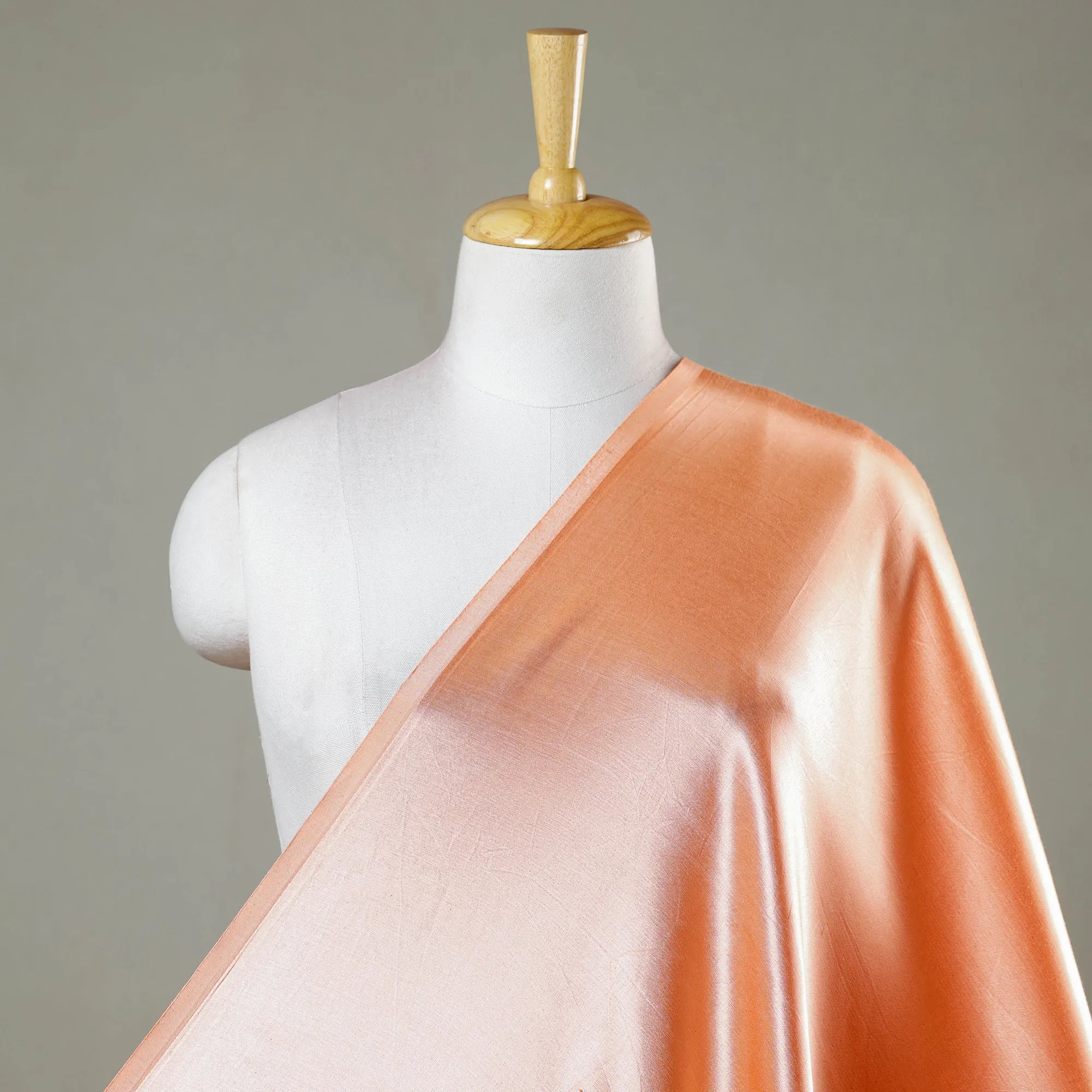 Peach - Pure Mashru Silk Plain Fabric (Width - 45 in)