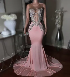 Pink Long Prom Dress Mermaid Evening Dress