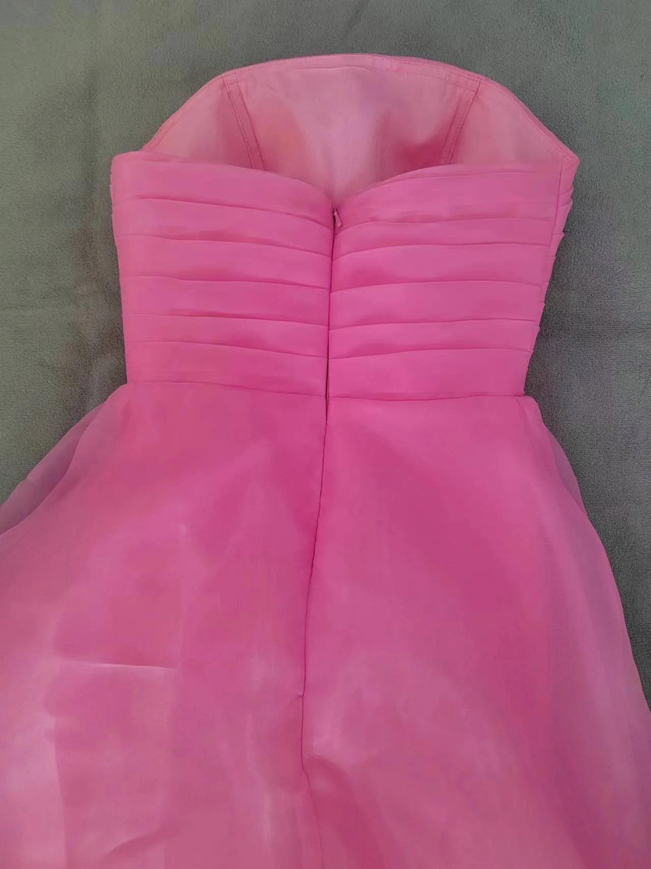 Pink Prom Dress Tulle Evening Gown Strapless Ruffles A-line Simple Prom Dresses For Teens