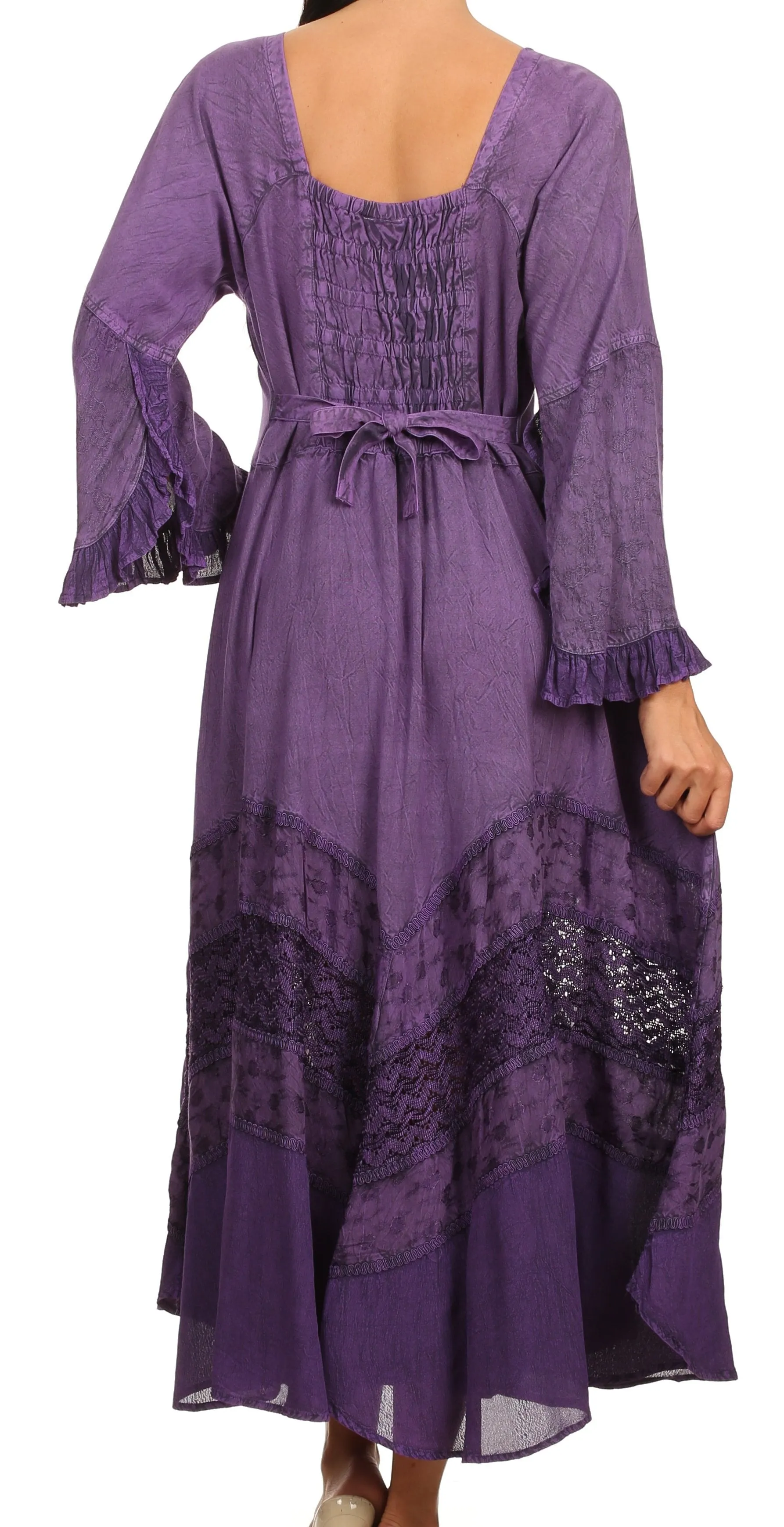 Sakkas Mirabel Stonewashed Corset Style Floral Emboridery Kimono Sleeve Dress