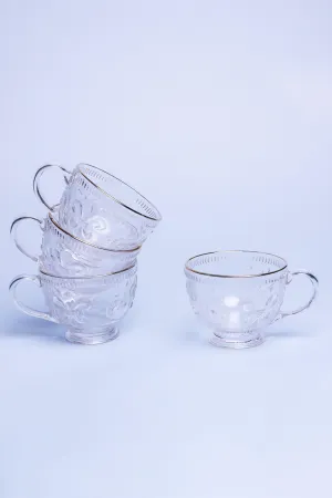 Set Of Four Marcelle Clear Transparent Glass with Gold Rim Textured XL Mugs