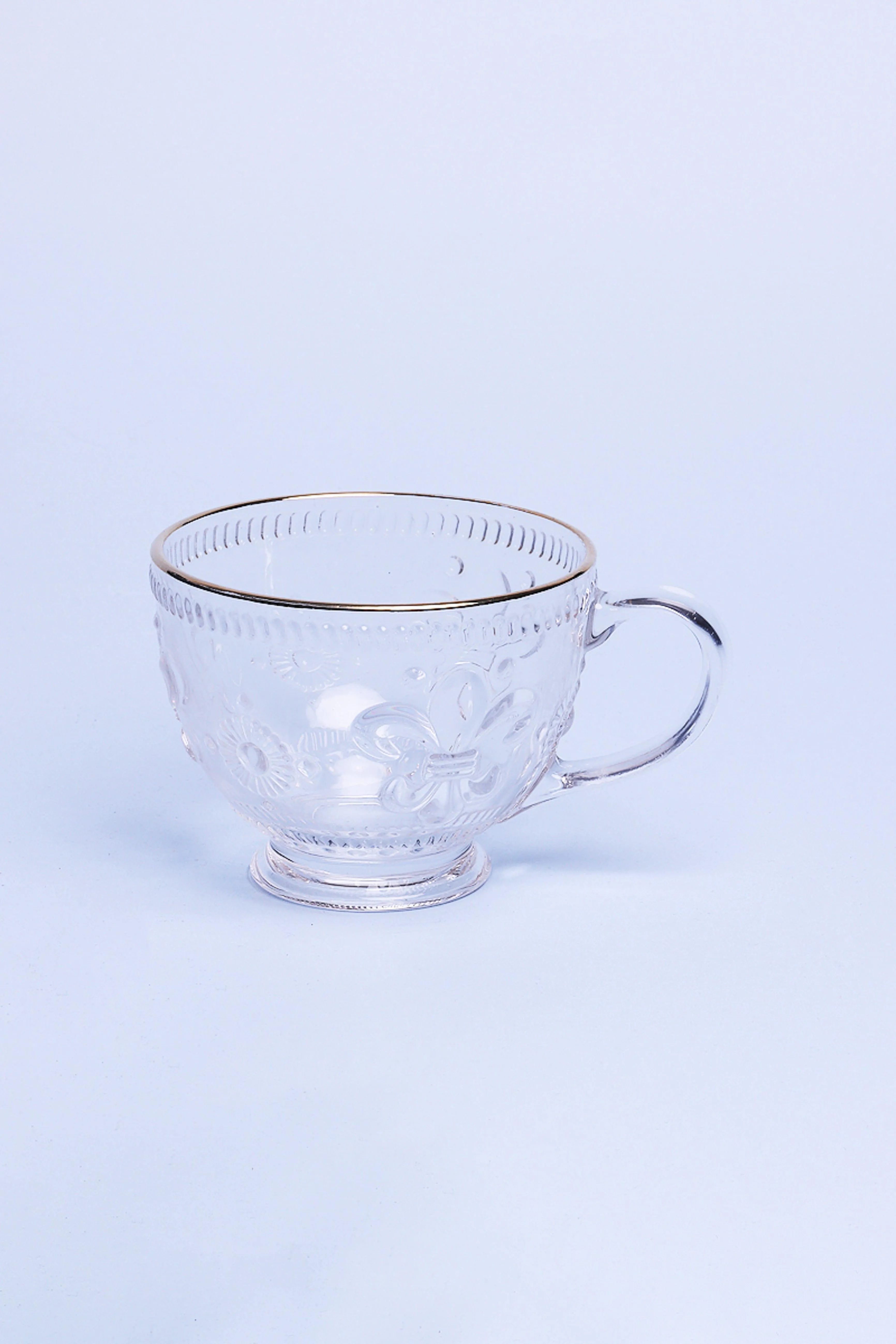 Set Of Four Marcelle Clear Transparent Glass with Gold Rim Textured XL Mugs