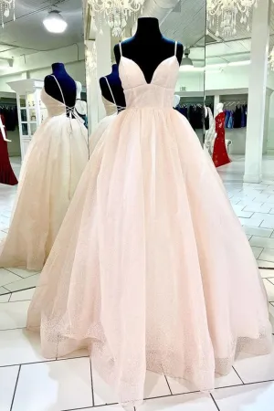 Shiny V Neck Backless Pink Long Prom Dress Backless Pink Formal Dress Sparkly Pink Evening Dress