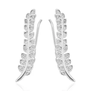 Sterling Silver with Round White Cubic Zirconia Leaf Drop Earrings