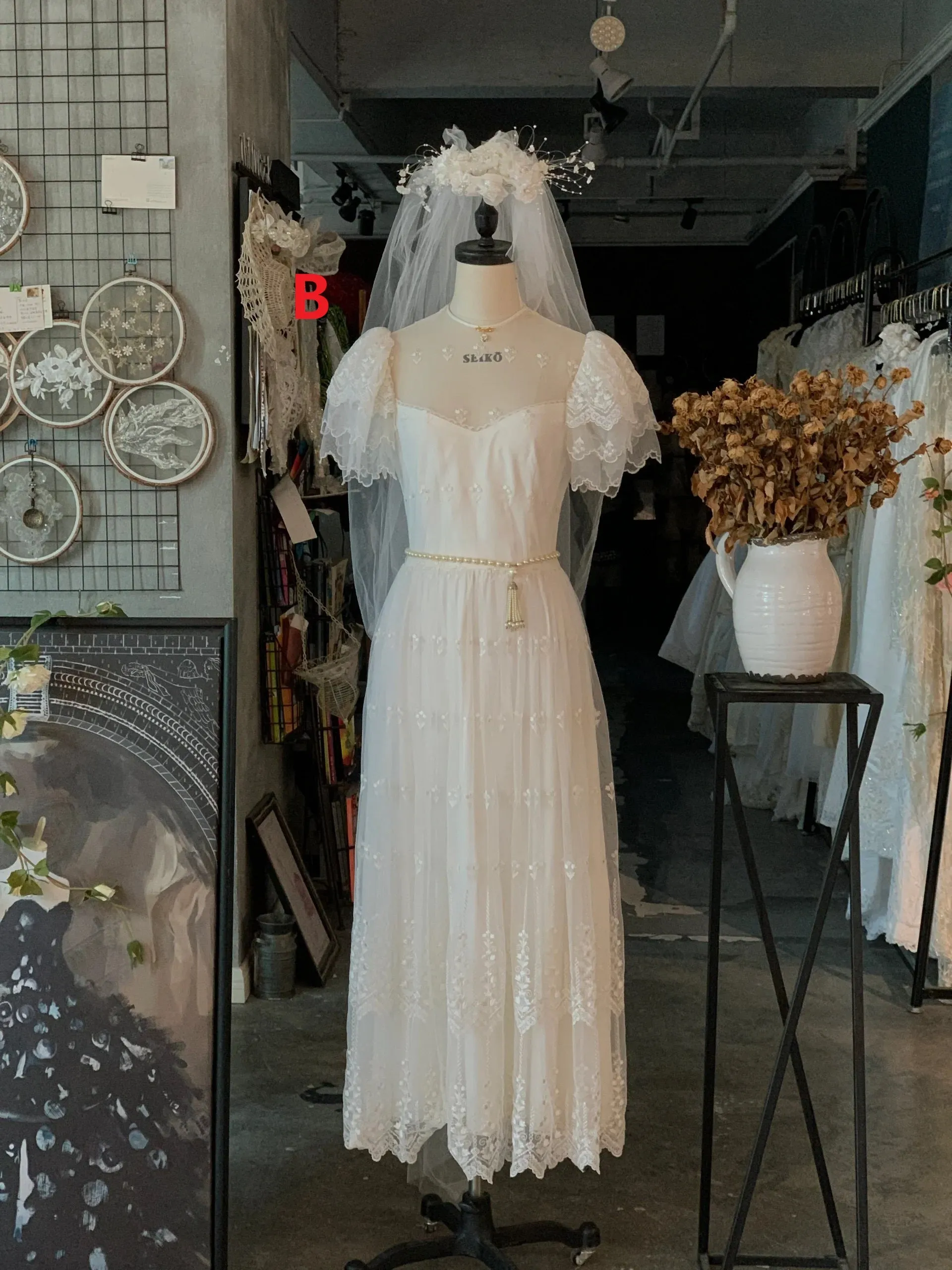 Vintage Style 70s Ankle Length Wedding Dress