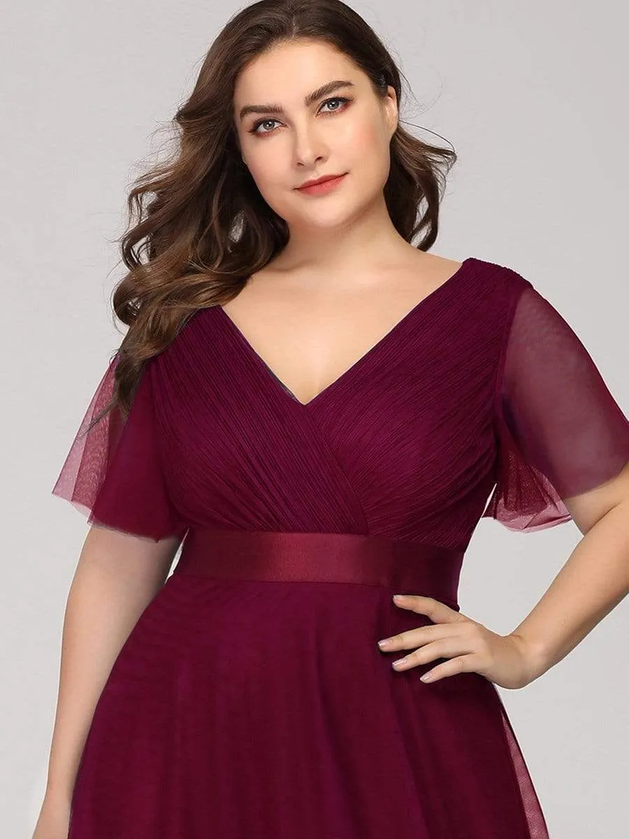 Women's Floor-Length Plus Size Bridesmaid Dress with Short Sleeve