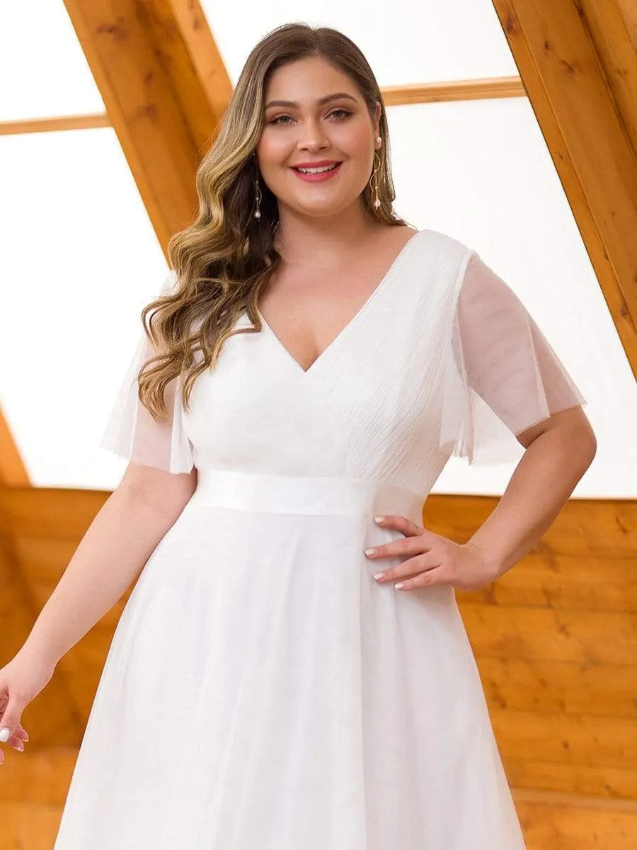 Women's Floor-Length Plus Size Bridesmaid Dress with Short Sleeve