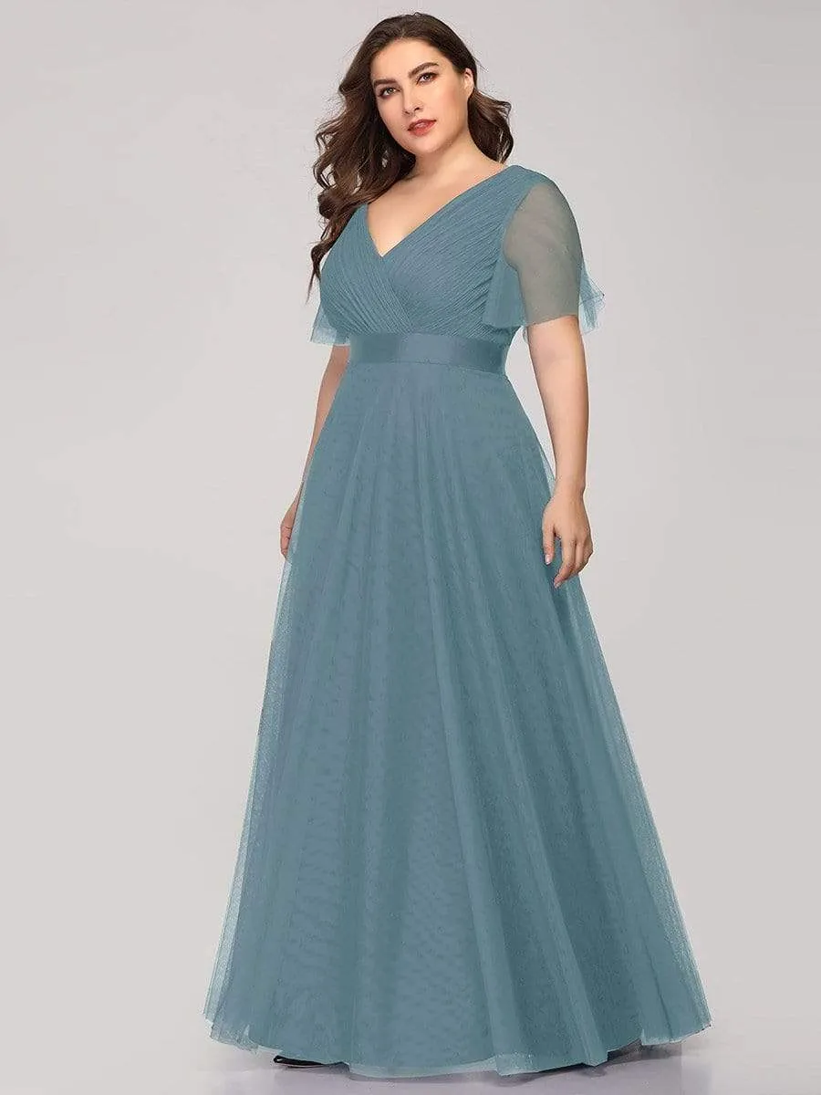 Women's Floor-Length Plus Size Bridesmaid Dress with Short Sleeve