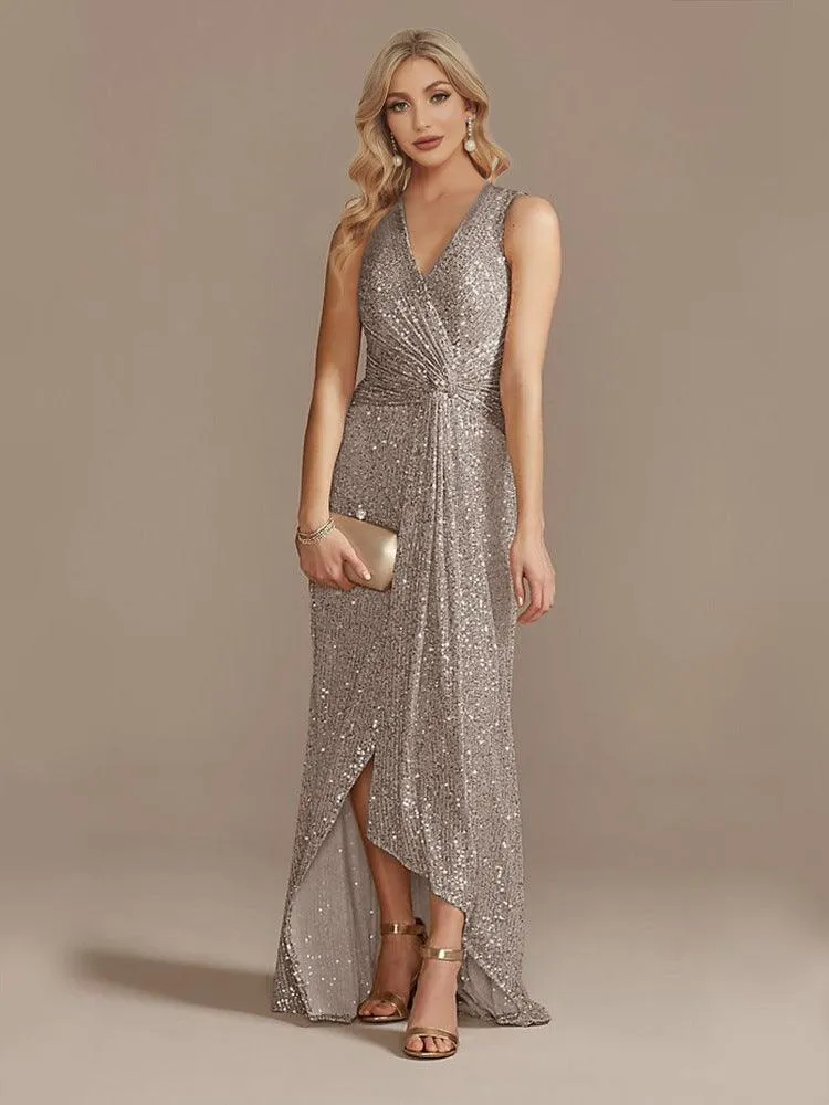 Women's Sequin Twisted Irregular Evening Dress