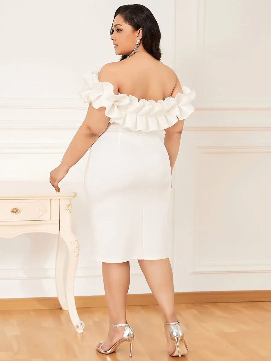 Women's Sexy Off Shoulder Bodycon Plus Size Party Dress with Ruffles