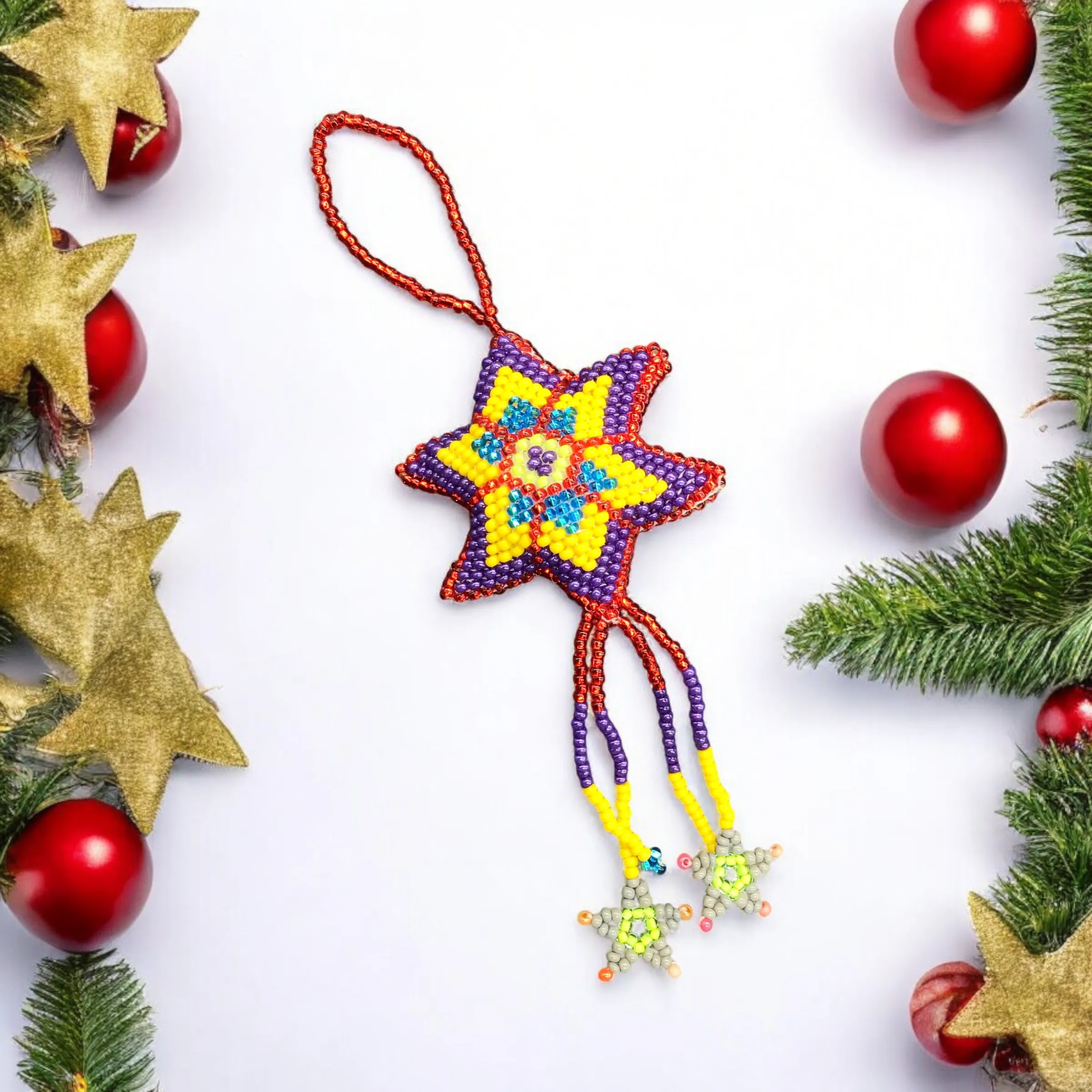 Yellow and Red Handmade Beaded Star